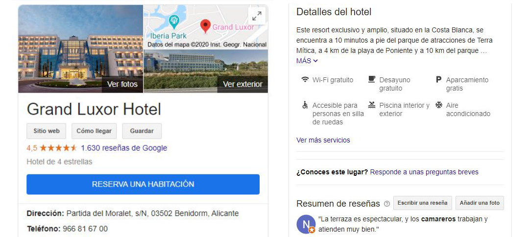 Ficha Hotel Grand Luxor Google My Business